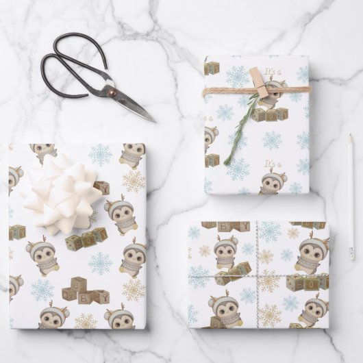 Boho Penguin Baby Boy Geschenkpapier Set (Vorderseite)