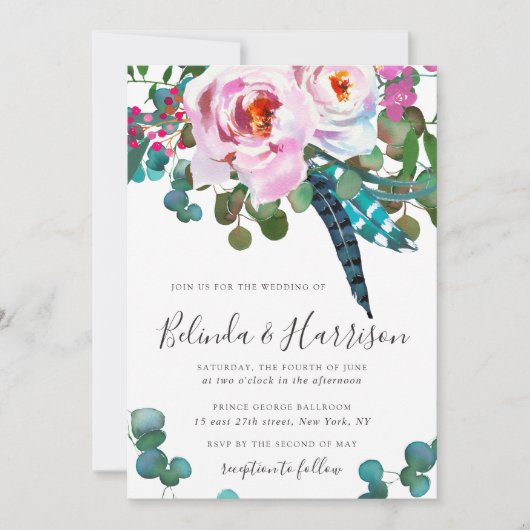 Boho Peonies Botanical Wedding Einladung (Vorderseite)