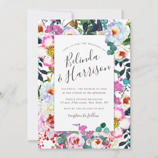 Boho Peonies Einladung zur Hochzeit (Vorderseite)