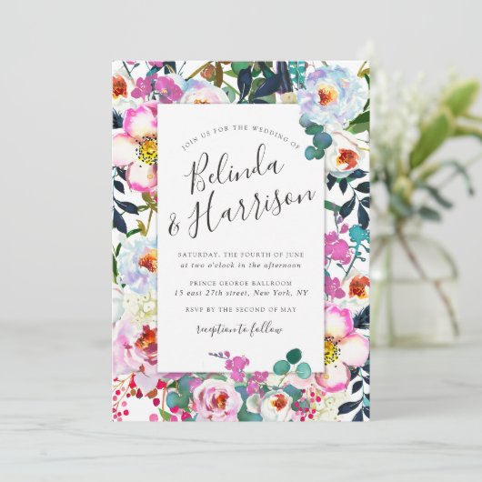 Boho Peonies Einladung zur Hochzeit (Stehend Vorderseite)