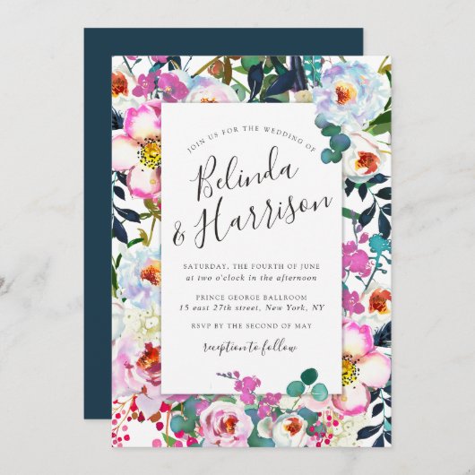 Boho Peonies Einladung zur Hochzeit (Vorne/Hinten)