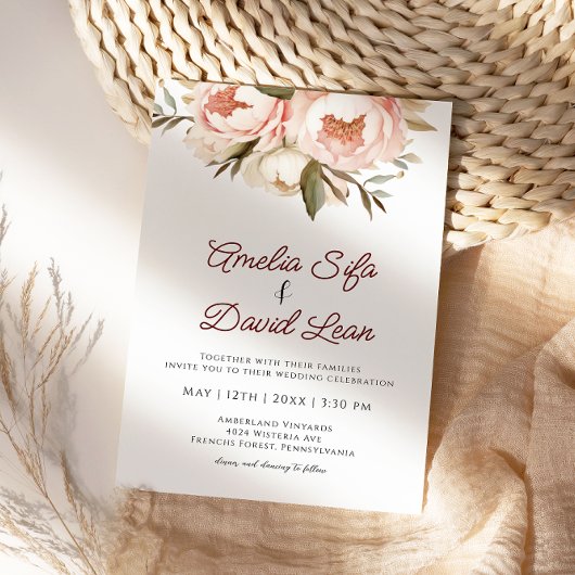 Boho Peonies Floral Wedding Einladung