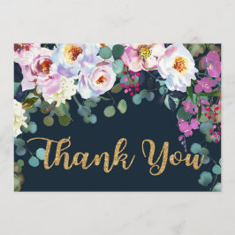 Boho Peonies Navy Gold Floral Modern Vielen Dank Dankeskarte