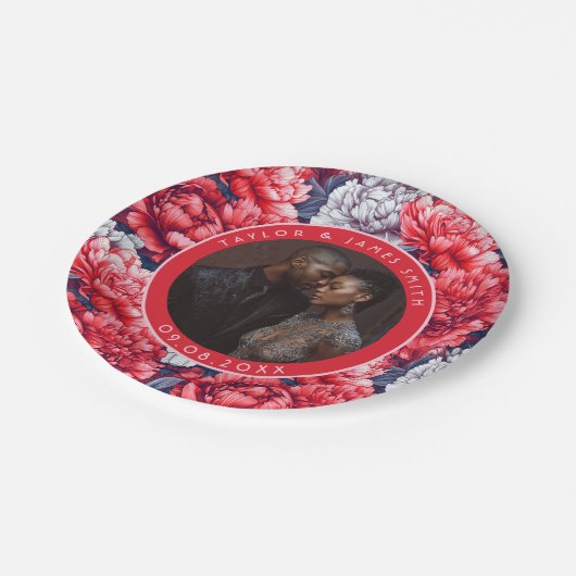 Boho Peonies Teller für Hochzeitsfeier (Schrägansicht)