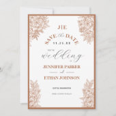 Boho Peony Botanical Foto Wedding Save The Date (Vorderseite)