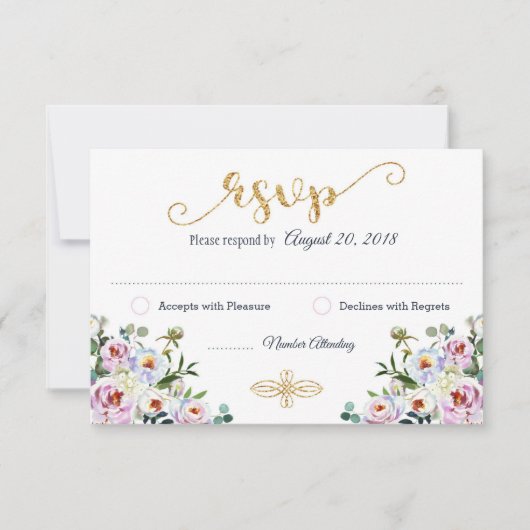 Boho Peony Navy Gold Modern Floral RSVP Card (Vorderseite)