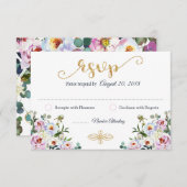 Boho Peony Navy Gold Modern Floral RSVP Card (Vorne/Hinten)