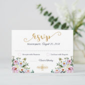 Boho Peony Navy Gold Modern Floral RSVP Card Karte (Stehend Vorderseite)