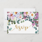 Boho Peony Navy Gold Modern Floral RSVP Card Karte (Rückseite)
