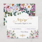 Boho Peony Navy Gold Modern Floral RSVP Card Karte (Vorne/Hinten)