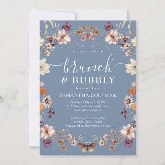 Boho Periwinkle Brunch und Bubbly Brautparty Einladung (Vorderseite)