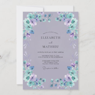 Boho Periwinkle Türkis Gemalte Hochzeit Einladung