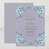 Boho Periwinkle Türkis Gemalte Hochzeit Einladung (Vorne/Hinten)