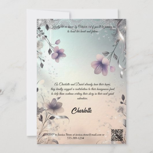 Boho Periwinkle und Silver Brautparty Einladung (Rückseite)