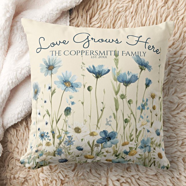 Boho Personalisiert Blue Wildblumen, Daisies Famil Kissen (Von Creator hochgeladen)