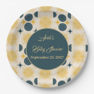 Boho Personalisiert Sun Moon Stars Blau gelb Pappteller
