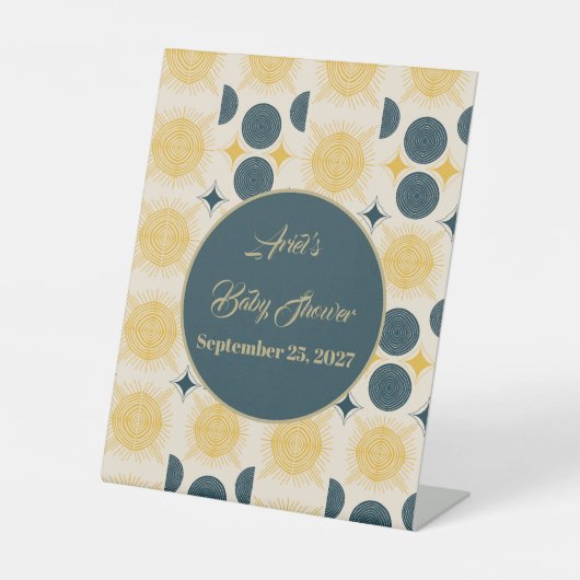 Boho Personalisiert Sun Moon Stars Blau gelb Sockelschild (Vorderseite)