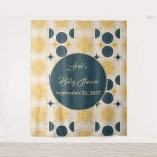Boho Personalisiert Sun Moon Stars Blau gelb Wandteppich