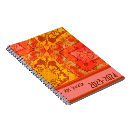 Boho Personalisiert Teacher Hübsch Modernes Orange Notizblock (Rechte Seite)