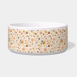 Boho Pet Food Bowl | Hand-Drawn Paw & Botanicals Napf