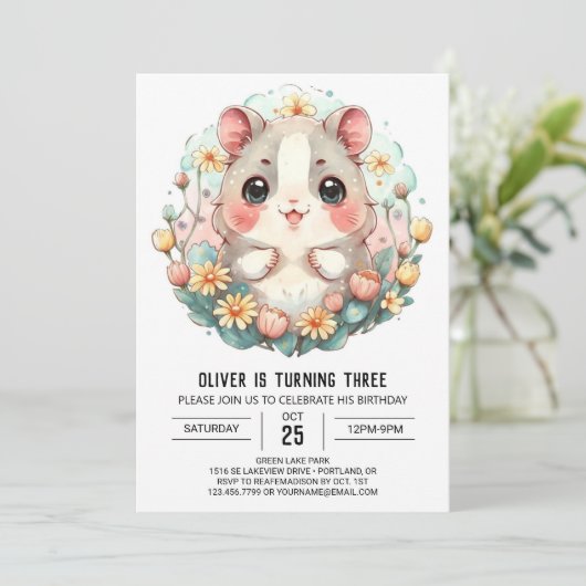 Boho Pet Party Hamster Birthday Einladung (Stehend Vorderseite)