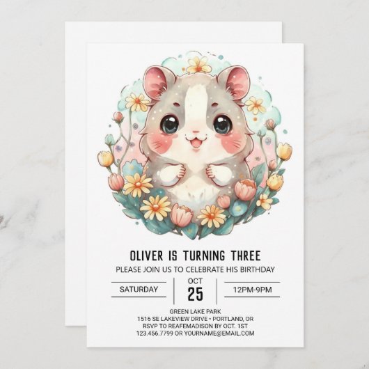 Boho Pet Party Hamster Birthday Einladung (Vorne/Hinten)