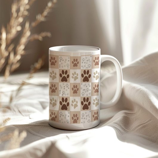 Boho Pet Paw Checkered Kaffeetasse