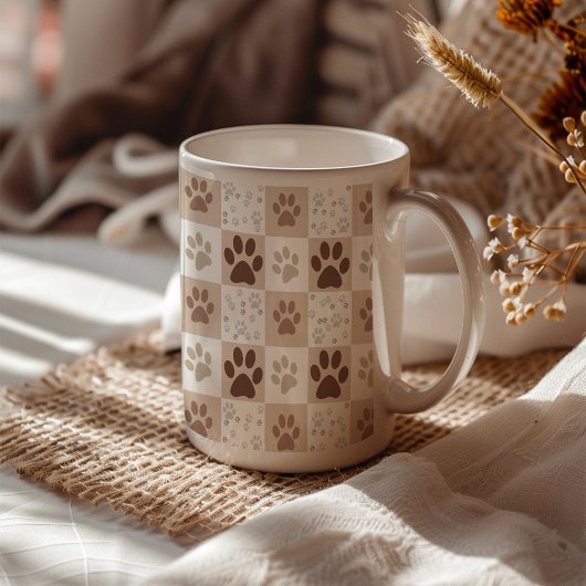 Boho Pet Paw Checkered Kaffeetasse