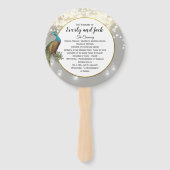 Boho-Pfau-Grau-Türkis-Gold-Hochzeitsprogramm Fächer (Vorderseite)