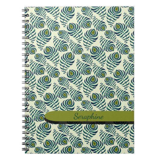 Boho Pfauenfeder Notizbuch Notizblock (Vorderseite)