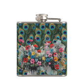 Boho Pfauenfedern und Wildblumen Flachmann (Rückseite)