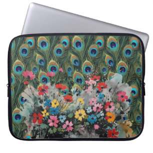Boho Pfauenfedern und Wildblumen Laptopschutzhülle
