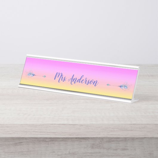 Boho-Pfeile mit zwei Vorhängen, Personalisierter S Schreibtischnamensplakette (Vorderseite )