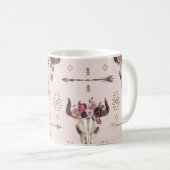Boho Pfeile und Schädel, Aquarellmuster. Kaffeetasse (VorderseiteRechts)