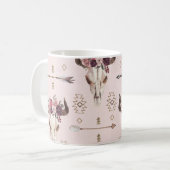 Boho Pfeile und Schädel, Aquarellmuster. Kaffeetasse (Vorderseite Links)