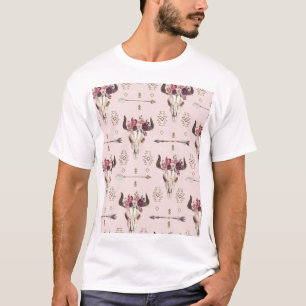 Boho Pfeile und Schädel, Aquarellmuster. T-Shirt