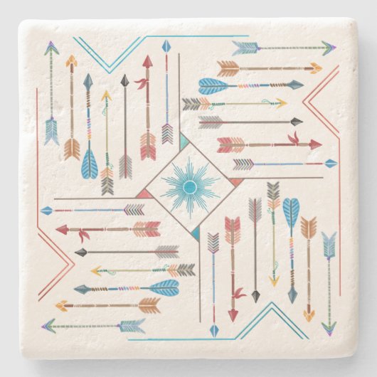 Boho Pfeile und Sun V11 Sq ID748 Steinuntersetzer (Vorderseite)