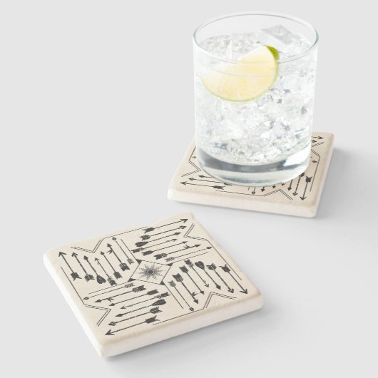 Boho Pfeile und Sun V12 Sq ID748 Steinuntersetzer (Seitenansicht)