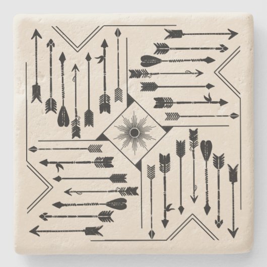 Boho Pfeile und Sun V12 Sq ID748 Steinuntersetzer (Vorderseite)