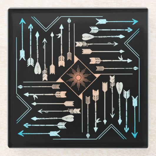 Boho Pfeile und Sun V1 ID748 Glasuntersetzer (Vorderseite)