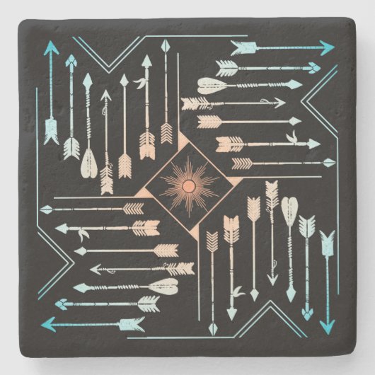 Boho Pfeile und Sun V1 ID748 Steinuntersetzer (Vorderseite)