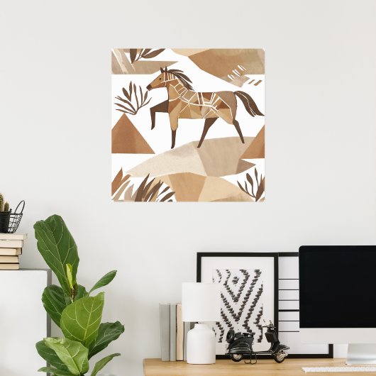 Boho Pferd Leaf Botanischer Kunststil Einfache Mod Poster (Heimbüro)