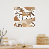Boho Pferd Leaf Botanischer Kunststil Einfache Mod Poster (Küche)