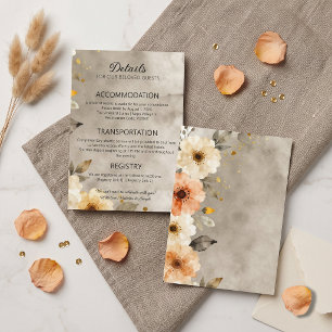 Boho-Pfirsich-Aquarell-Blumen-Gold-Spritzer-Hochze Begleitkarte