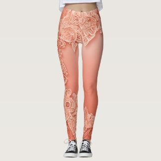 Boho Pfirsich Korallen Mandala Spitze Muster AI-Ku Leggings