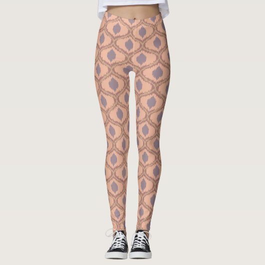 Boho Pfirsich Mauve Ikat Muster Leggings (Vorderseite)