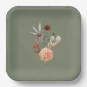 Boho Pfirsich & Rost Floral Sage Grün Brautparty Pappteller (Vorderseite)