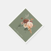 Boho Pfirsich & Rost Floral Sage Grün Brautparty Serviette (Ecke)