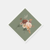 Boho Pfirsich & Rost Floral Sage Grün Brautparty Serviette (Ecke)