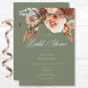 Boho Pfirsich & Rost Floral Salbei Grünes Brautbad Einladung